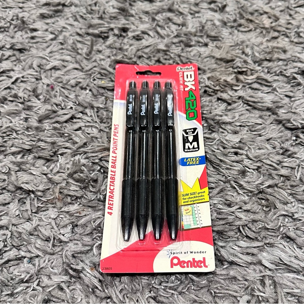 3/$15 Pentel WOW! Retractable Black Ballpoint Pen 4pack BK420 Vintage In Package